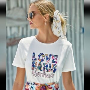5️⃣ for 2️⃣5️⃣ Paris Floral Crewneck Love Bonjour Colorful Graphic Tee